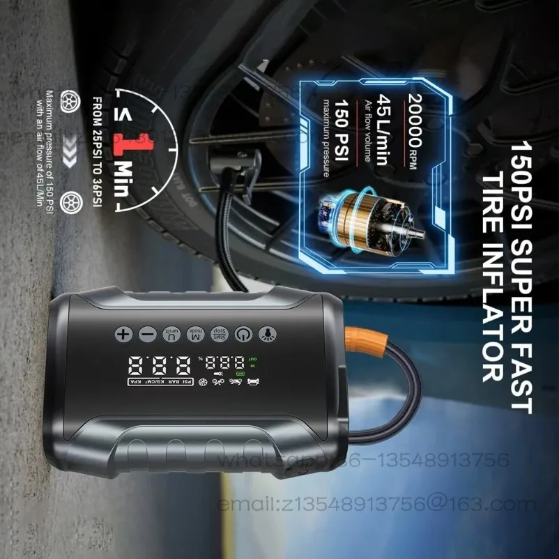 6-IN-1 Car Jump Starter with Air Compressor Peak 5000A Auto Battery Booster 150PSI Air Pump Portable Power Bank Tire Inflator