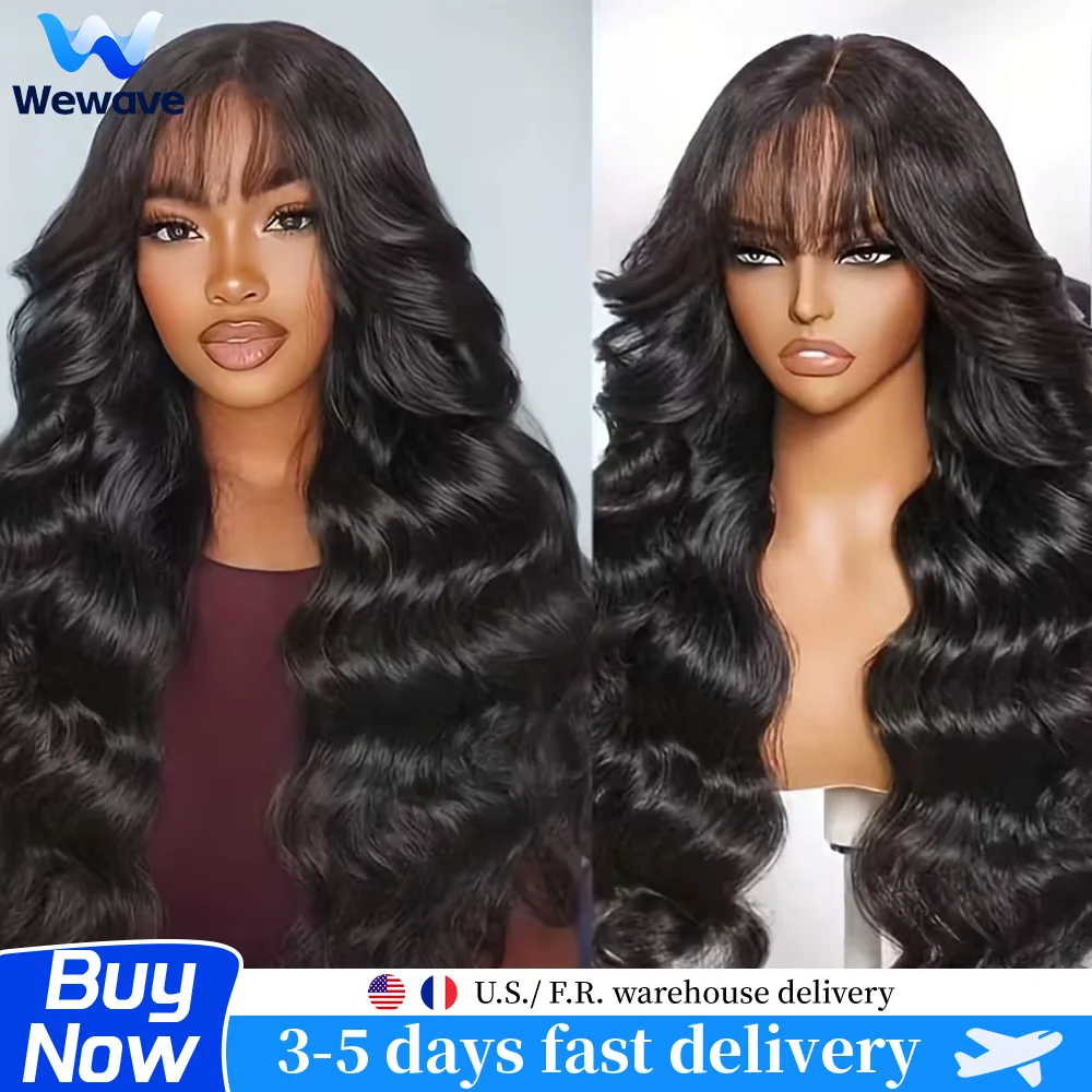 

Body Wave Full Machine Made Wigs 3x1 Middle Part Lace Wig Human Hair Wigs With Bang Brazilian Loose Body Wave Natural Color 28 inch