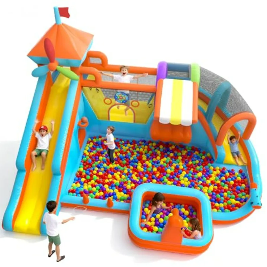 

17.5×13 FT Inflatable Bounce House for with Double Slide 750W Blower Toy Stand Jumping Climbing Wall Water Gun Splash Pool Tunn