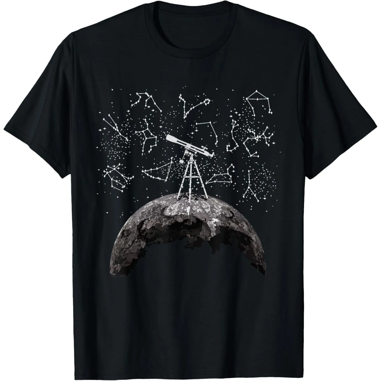 Astronomy Telescope Constellation Graphic Men's Cotton T-Shirt Casual Crewneck Short Sleeve Tee