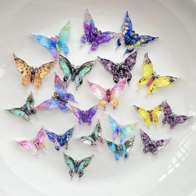 30Pcs New Cute Resin Mini Colorful Butterflies Series Flat Back Manicure Parts Embellishments For Hair Bows