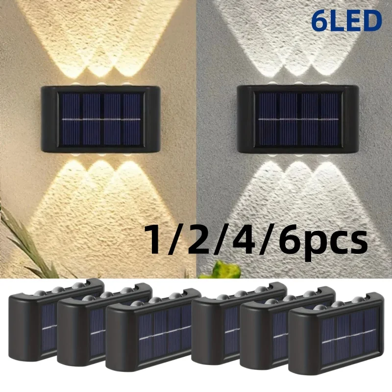 1/2/4/6 قطعة 6led الشمسية في الهواء الطلق ساحة ديكور الجدار غسل ضوء مع صعودا وهبوطا الإضاءة الشمعدان، سهلة التركيب #1