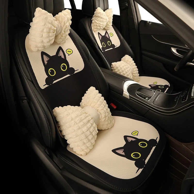 Mysterious Black Cat Four Seasons Universal Car Seat Cushion Half Pack Goddess Summer Seat Cover Cute Car Seat Accessories