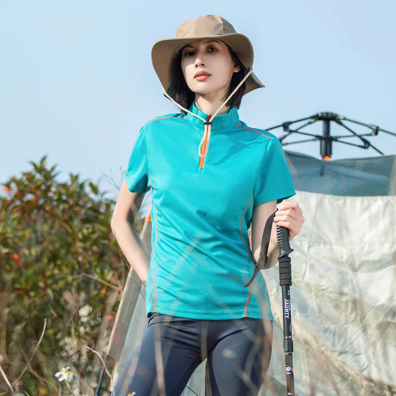 Quick-drying Women's Stand-up Collar Solid Color Quick-drying T-shirt Hiking Breathable Perspiration Short-sleeved Dropshipping