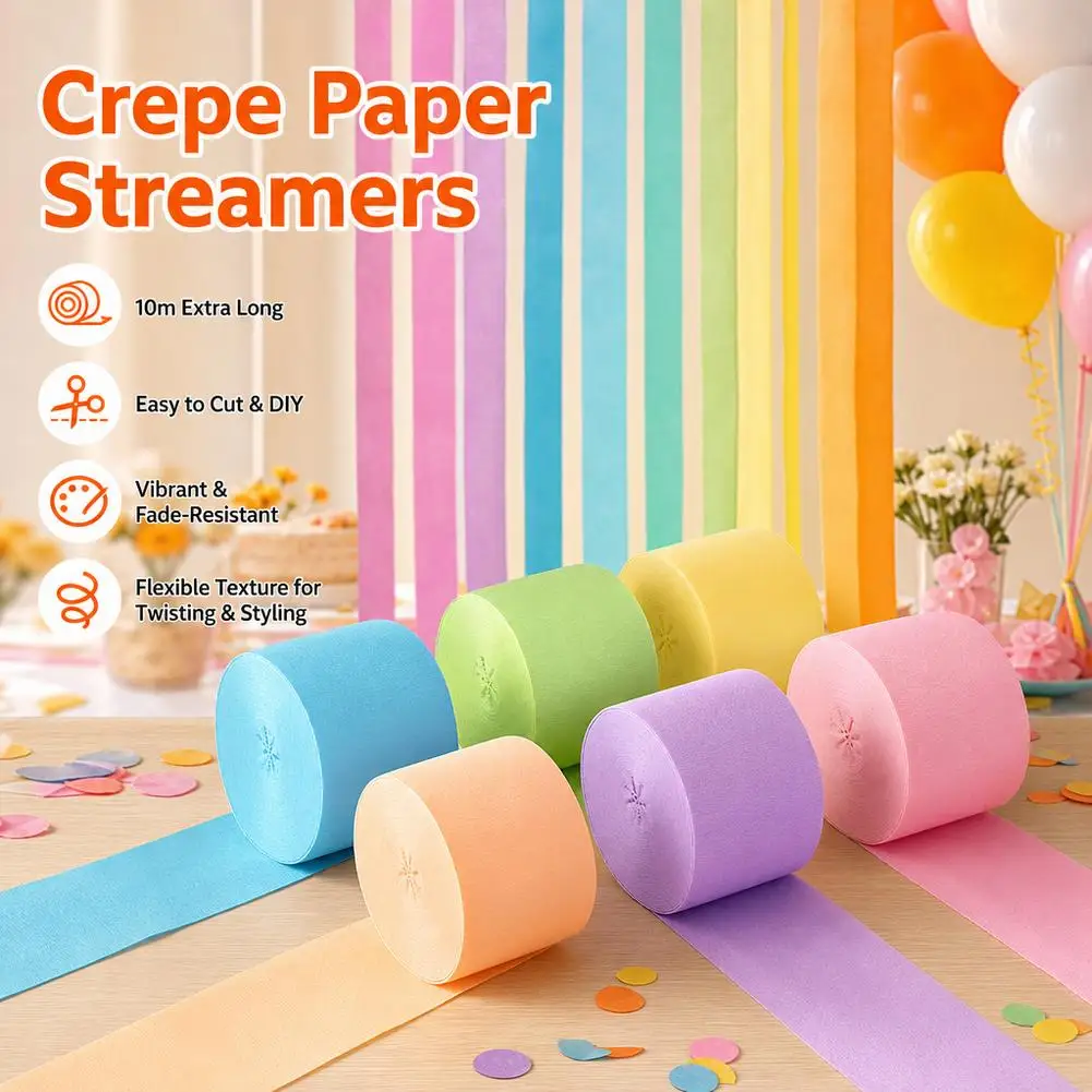6 Stück Pastell-Krepppapier-Streamer-Rollen, bunte Regenbogenbänder für Geburtstag, Hochzeit, Party, Hintergrund, DIY-Basteldekoration – Detail 4