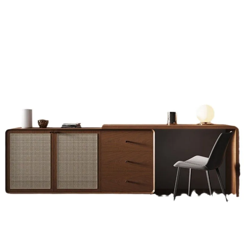 

Modern minimalist desk rattan small apartment Nordic home retractable writing desk bedroom study computer office table and chair
