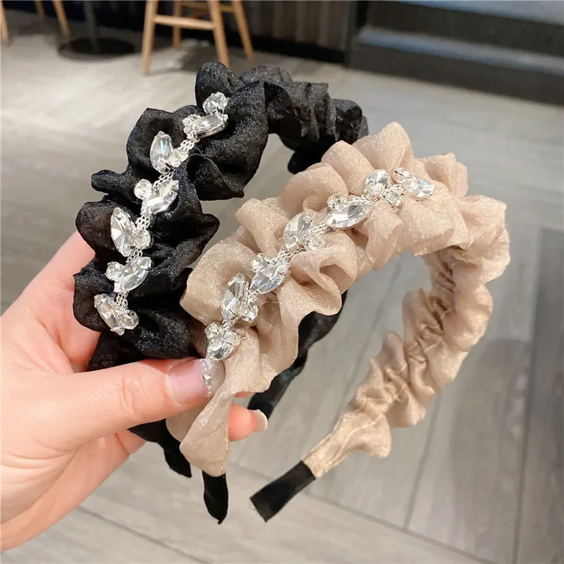 

Delicate velvet color diamond pleated hairband Korean women's thick hair pressing hair bundle simple temperament hair accessorie