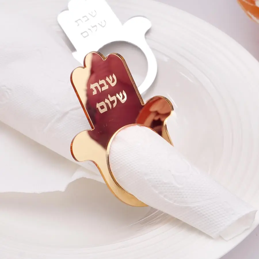 12pcs Acrylic Hamsa Hand Shabbat Napkin Ring - Jewish Decorative Napkin Holder for Table Shalom Theme view 2