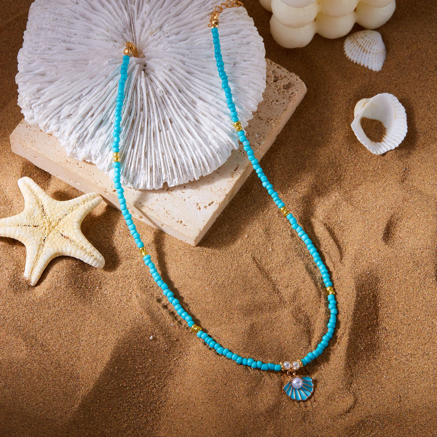 Bohemian Handmade Perlen Kette Mode Halsketten für Frauen Einfache Metall Shell Anhänger Halsketten Party Schmuck Geschenke – Detail 6