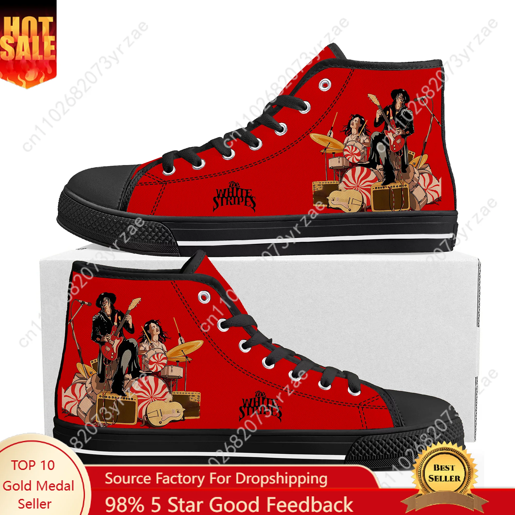 

The White Stripes High Top Sneakers Men Women Teenager High Quality Trend Canvas Sneaker Fashion Built Casual Couple Custom Shoe