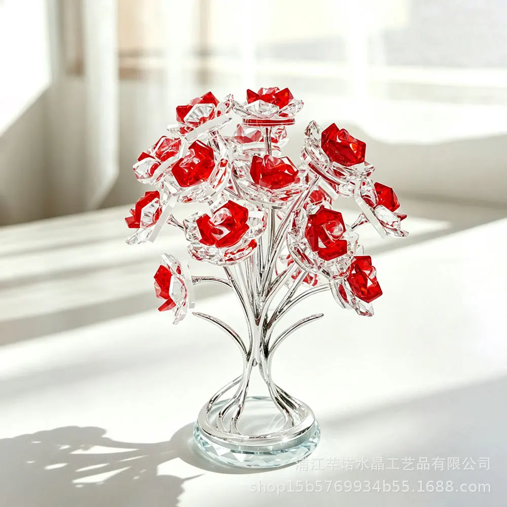 HYS Crystal Bride Holding Rose Ornament Creative Home Living Room Tabletop Ornament Valentine's Day Couple Gift