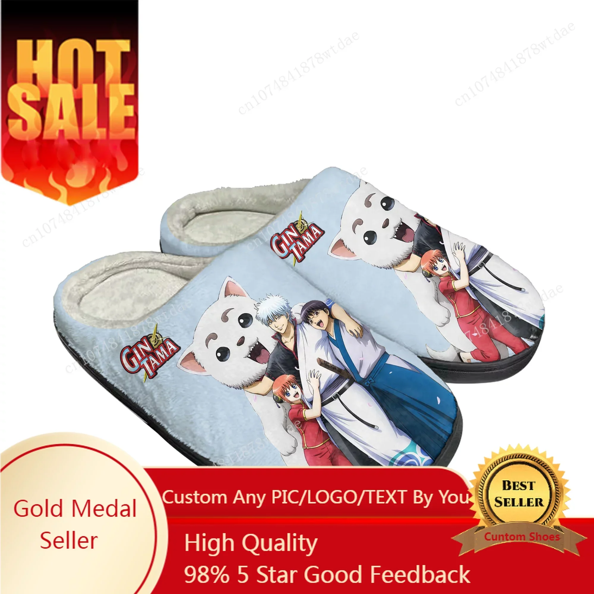 

Gintama Home Cotton Slippers Mens Womens Sakata Gintoki Plush Bedroom Casual Keep Warm Shoes Anime Custom Thermal Indoor Slipper