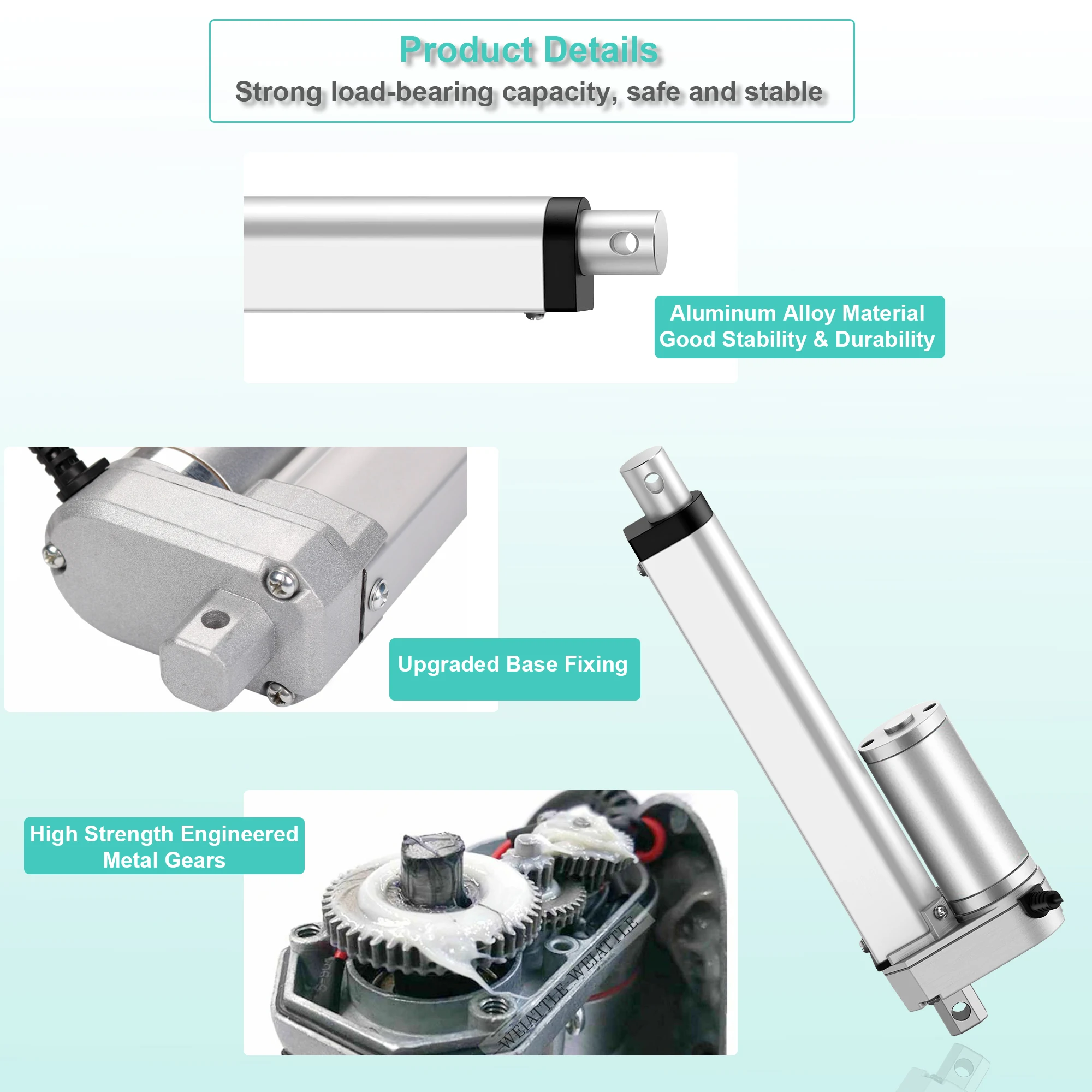 Krihom Linearantrieb 1000N 12V 24V, 50mm 350mm 700mm 1000mm, geeignet für elektrisches medizinisches Bett, Fahrzeug-Schifffenster und Türen. – Detail 7