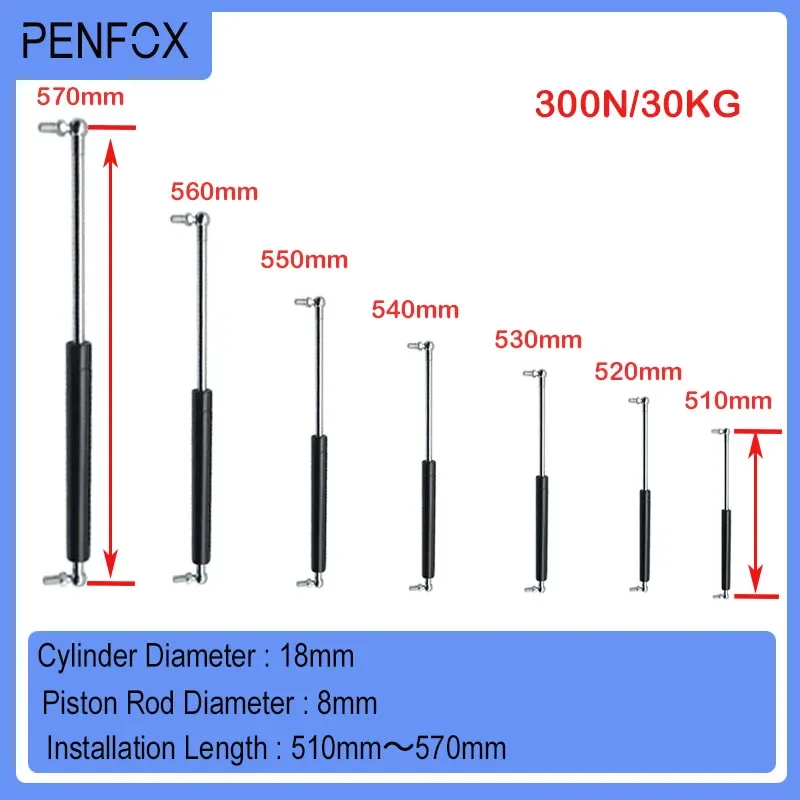 1 шт., 510 мм-570 мм, 30 кг/300 Н, мебельная стойка, автомобильная газовая пружина, гидравлический подъемник, универсальные газовые стойки, опорный шарнир, шкаф для шкафа