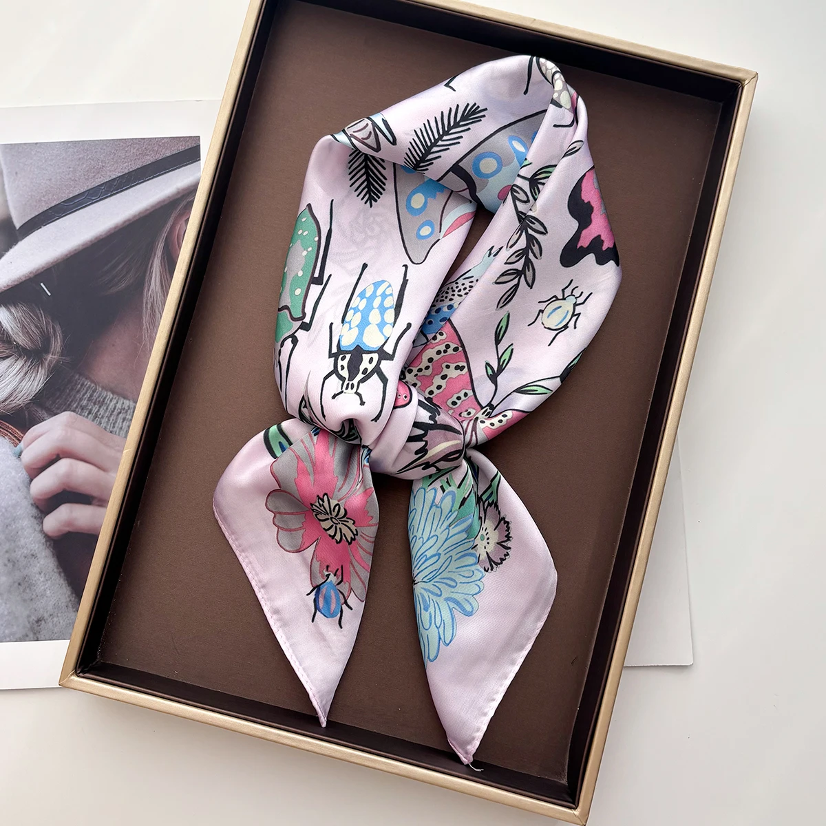 Frauen Foulard Quadrat Schal Seide Imitation Floral Print Halstuch Bandana Foulard Dame Schal Schals Wrap Kopf Haar Band Krawatten – Detail 2
