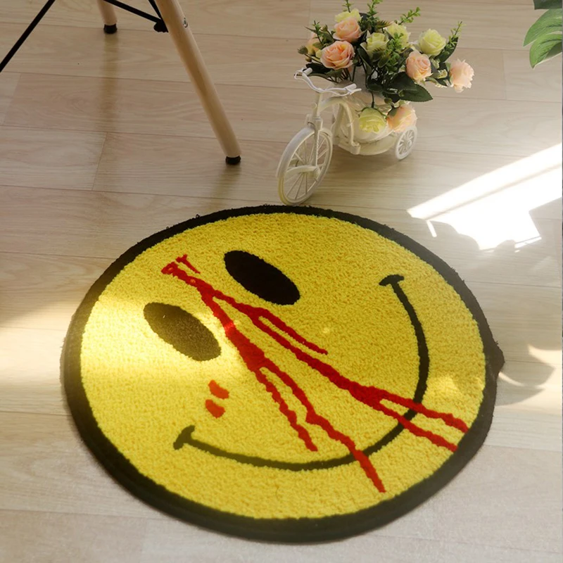 Round smile bleeding pattern hand embroidered thick thread carpet wholesale supply of high quality wear-resistant strong small f