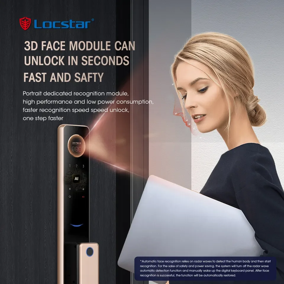 Locstar-cerradura de puerta inteligente Digital con huella dactilar para exteriores, cerradura de puerta con reconocimiento facial 3d para uso doméstico, cerradura inteligente Ttlock