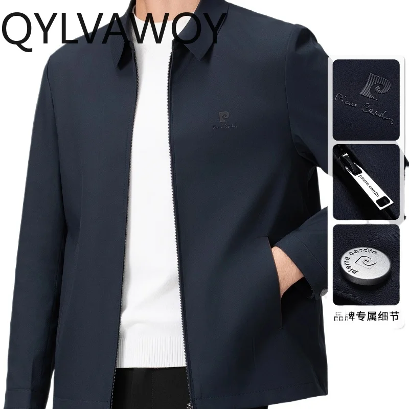 

QYLVAWOY 100% Polyester Men's Middle-Aged Elderly Administrative Jacket Cadre Outfit Autumn Dad's Outfit Lapel Outerwear LJ2269