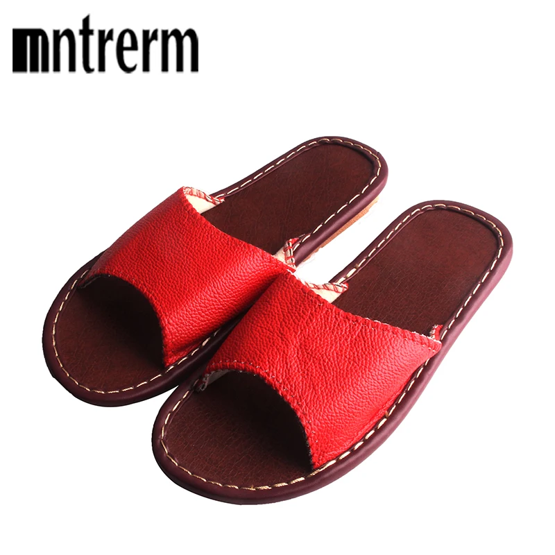 2025 Home Leather Slippers Sheepskin Slippers For Women Spring And Summer Indoor Floor Home Shoes Skid And Cow Muscle Slides