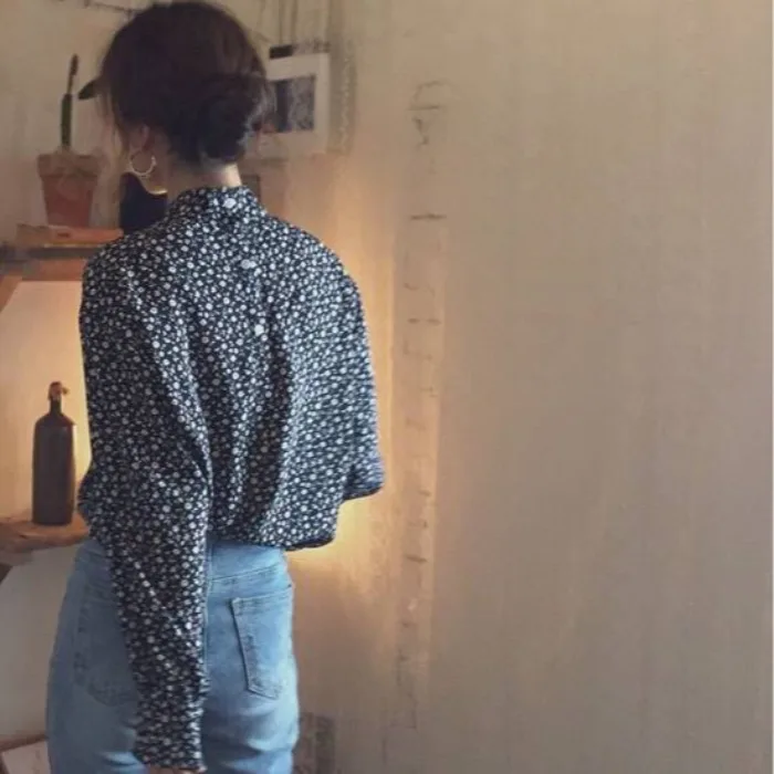 Elegant Lady Print Long Sleeve Shirt Women's Back Button Shirt Ladylike Style Regular Fit Other Material 100% Autumn Season