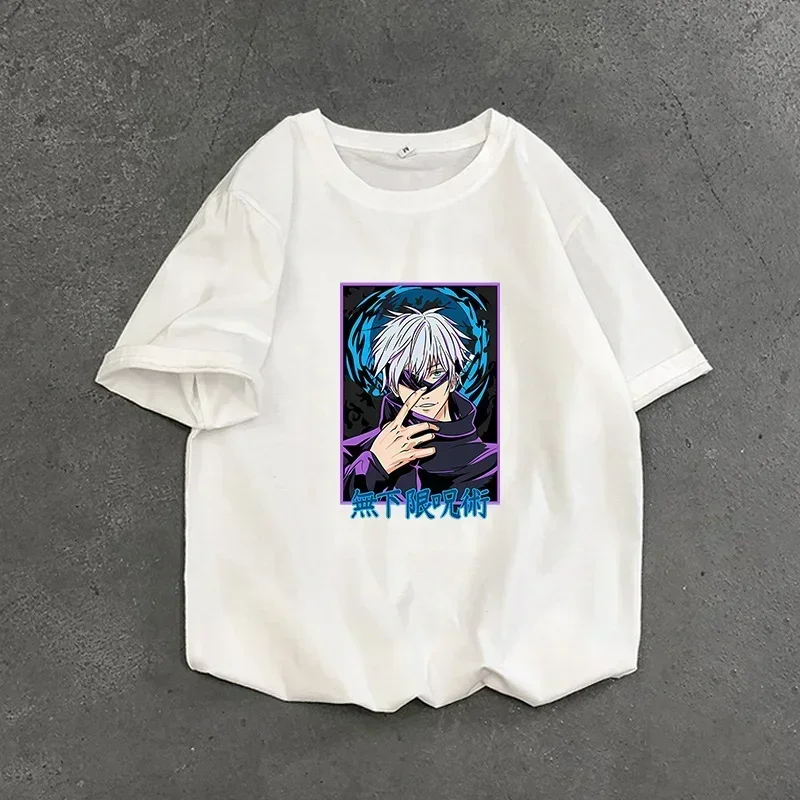 Jujutsu Kaisen T-shirt for Men Women Anime Figure Gojo White Black Tee Short Sleeve Clothing Cool Loose Breathable T-shirts Gift