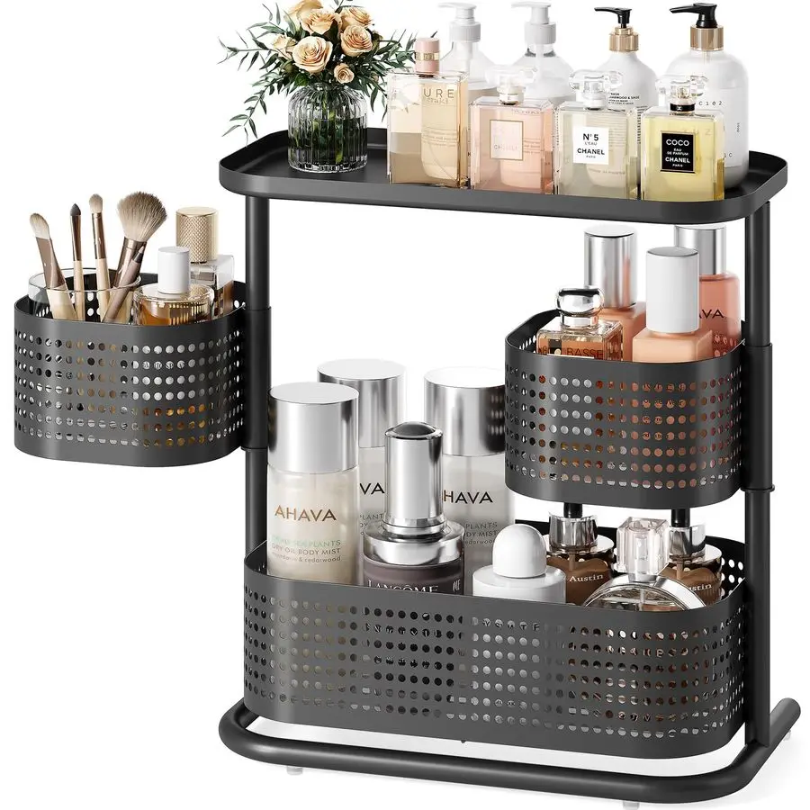 

Bathroom Counter Organizer, 3 Tier Rotating Vanity Bedroom Storage cabinet, Cosmetic Holder Standing Shelf, Bathroom Tray for Co