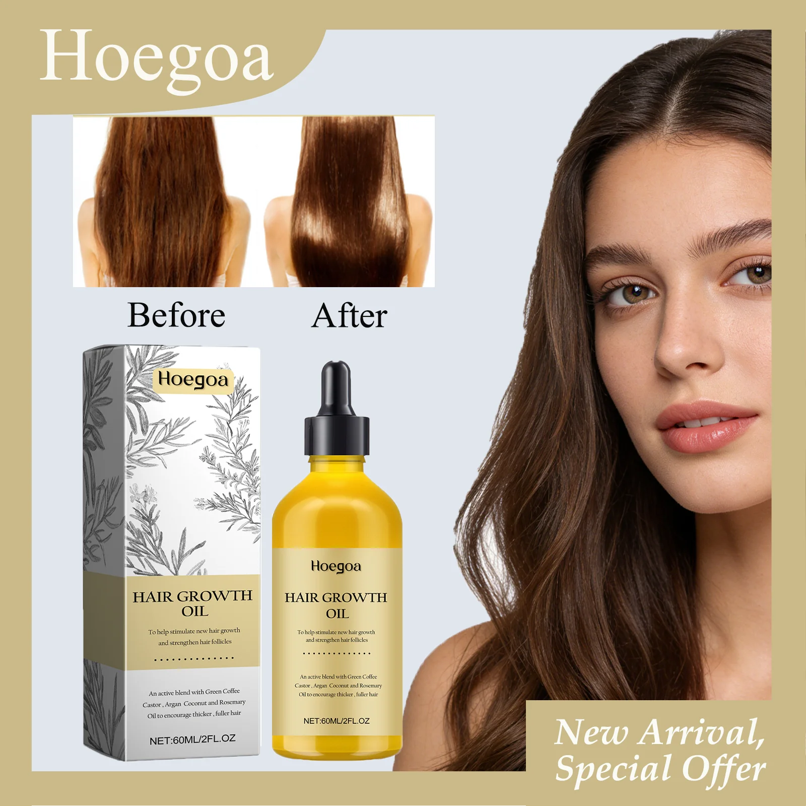 HOEGOA 60mL Hair Growth Oil Effectively Strengthens Hair Reduces Hair Loss And Breakage Promotes New Thick Hair Growth Hair Oils