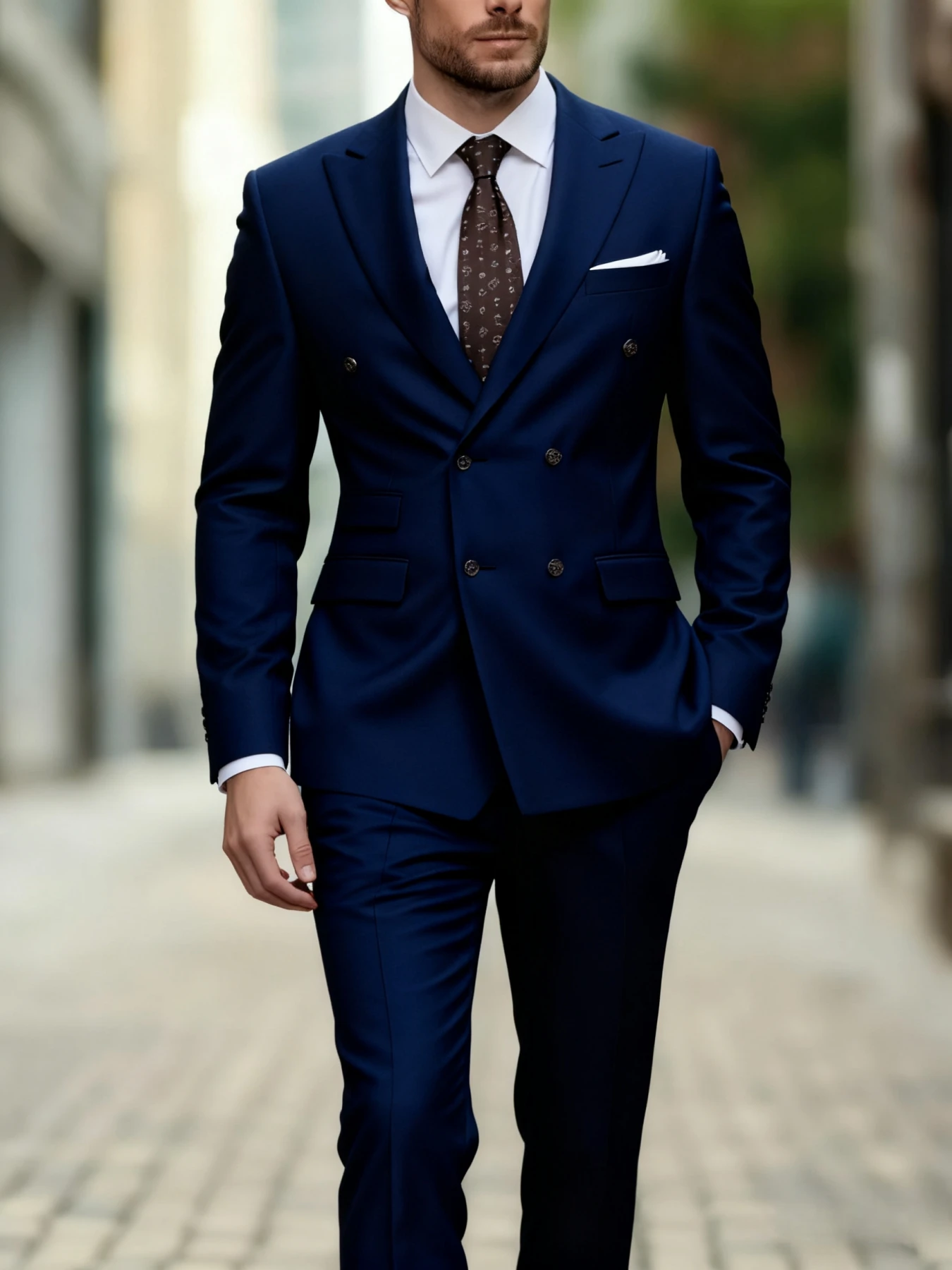 

Men's Double Breasted 2 Pcs Peak Lapel Luxury Suit Set Jacket Trousers for Prestigious Yacht Club Dinner​