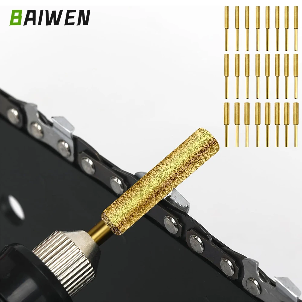 8PCS Chainsaw Sharpener Set Diamond Coated Cylindrical Burr Titanium Coated Engraving Grinding Tool for Chains 4/4.8/5.5mm