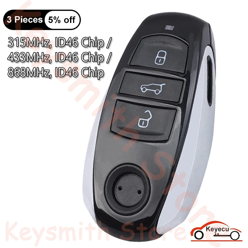 KEYECU for VW Volkswagen Touareg 2010 2011 2012 2013 2014 PCF7945AC Chip 315Mhz 433Mhz 868Mhz Smart Remote Car Key Fob 3 Buttons