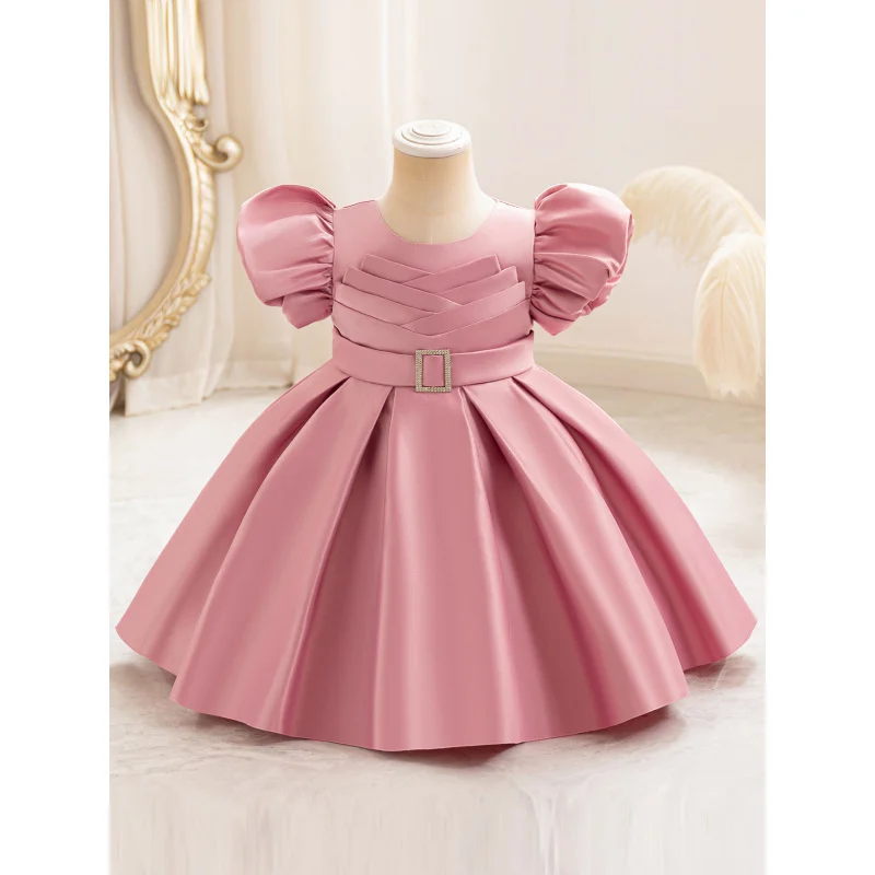 New Cross-Border Children's Princess Dress Western Style Bubble Sleeve Cute Performance Dress Holiday Dress Satin in Stock Whole
