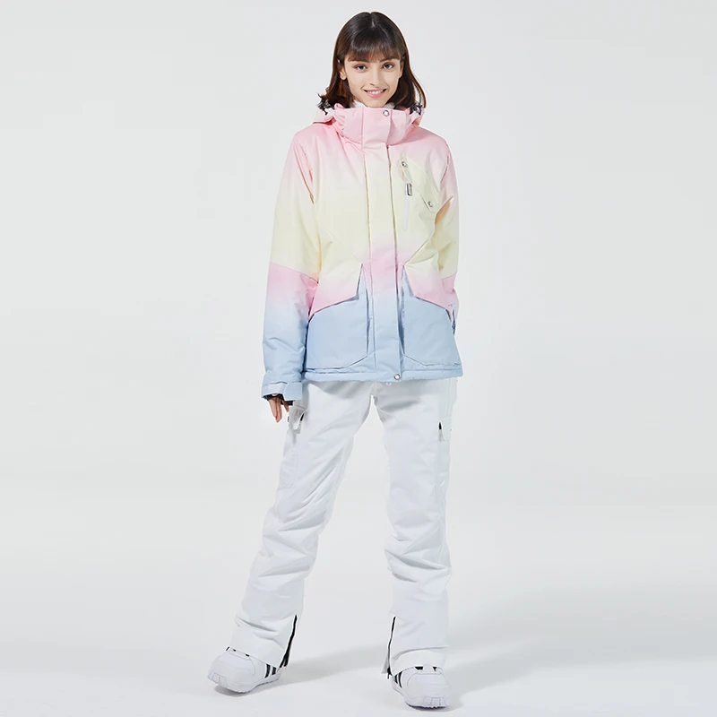 أطقم بدلات ثلج مقاومة للماء للنساء، ملابس على الجليد، زي التزلج، سترة وسراويل بحزام، ملابس خارجية، شتاء، -30، بناتي #1