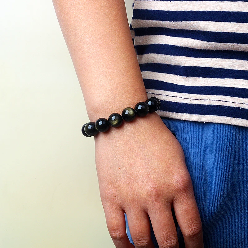 Gold Color Obsidian Bracelets Men Reiki Nature Stone Feng Shui Wealth Bracelets Women Healing Quartz Good Luck Jewelry Pulseras