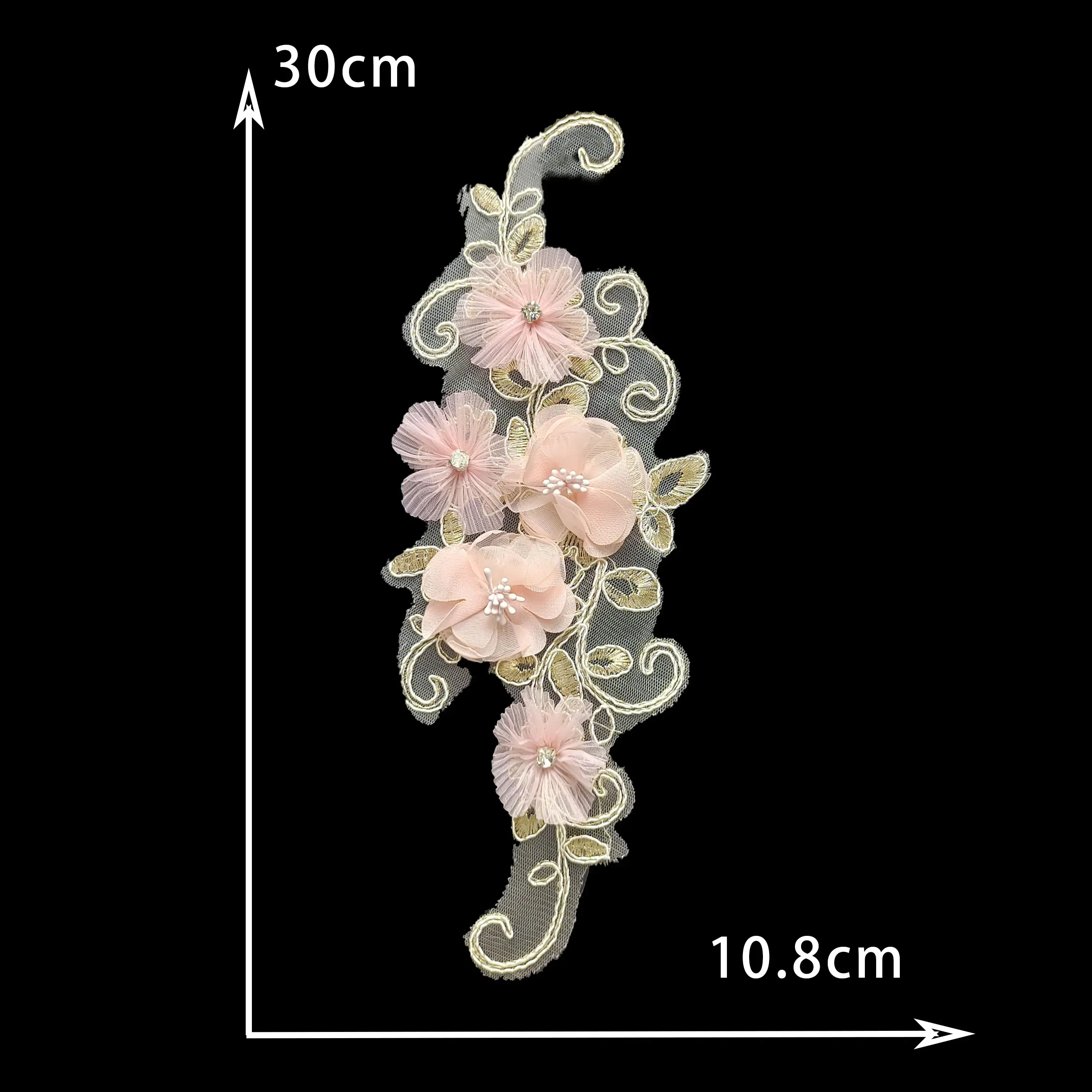 Wholesale sales of 1-10 pieces Pink Polyester Embroidery Nail bead Single Flower DIY Sewing Decoration Clothing Lace Accessories