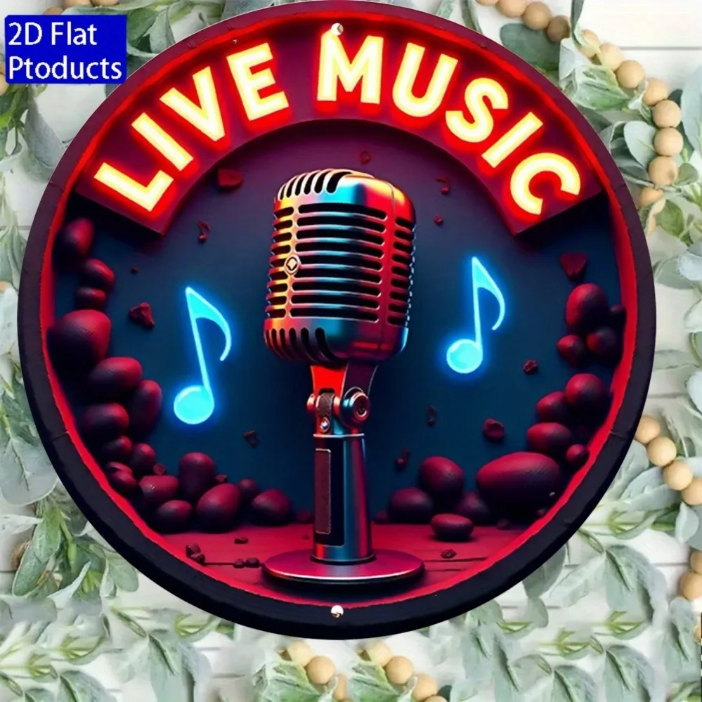 CIFBUY Retro Neon Live Music Sign Aluminum Wall Art Waterproof Fade Resistant Durable Metal Decor for Home Cafe Bar Backyard