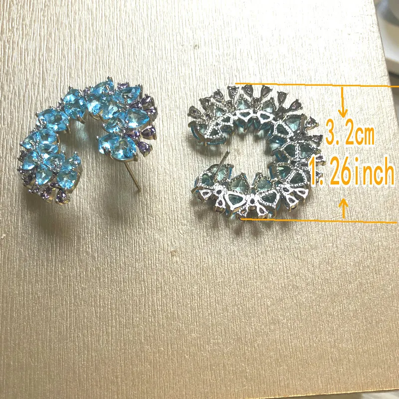 Bilincolor Luxury Blue Heart Circle Earring for Women Wedding