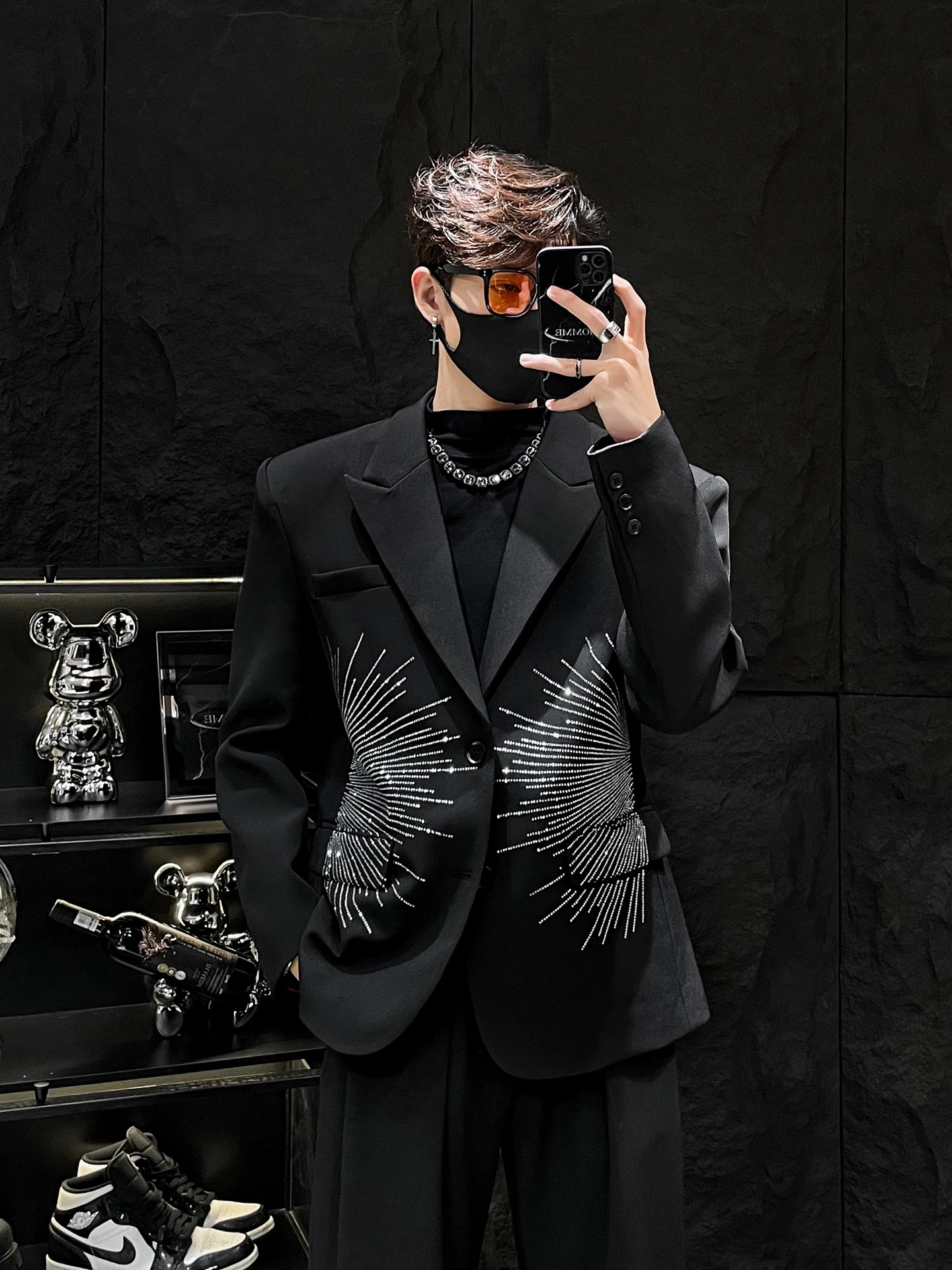 

Bla повседневный мужской костюм свободного покроя Jaet Design Homme без ограничений зеркало корейский Sle Diamond Embellied весенне-осенняя одежда