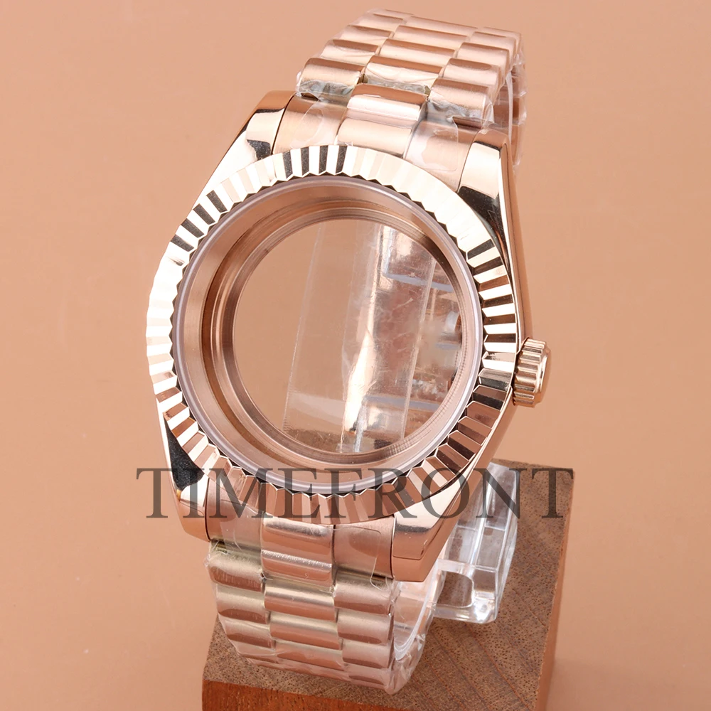 36/39mm NH35 Fluted Watches Case President Bracelet Bezel Stainless Steel For Datejust Seiko Fit NH35 NH36 Movement 28.5mm Dial