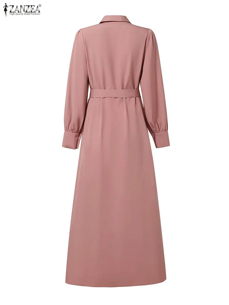 فساتين ZANZEA للسيدات لخريف 2025 فستان عباية إسلامية أنيق برقبة على شكل طية صدر وأكمام طويلة فستان صيفي مطوي دبي رداء نسائي