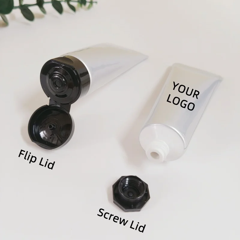 【Logo Custom】50Pcs Customized 30ml Silver Aluminum-plastic Tubes with Black Octagonal Lid/flip Lid Factory Wholesale