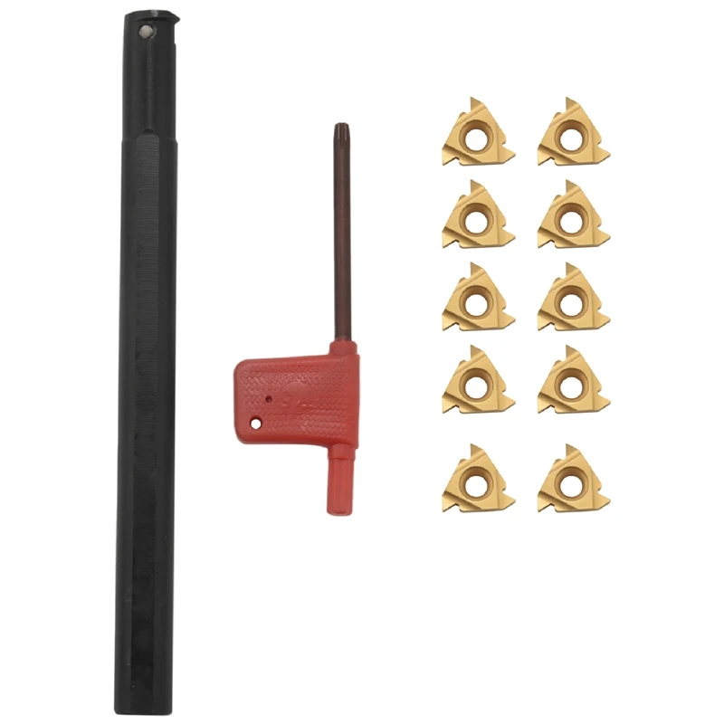 1/2 Inch Lathe Threading Boring Bar with 10Pcs 16IR AG60 Internal Threading Carbide Turning Inserts and T15 Wrench-A73M