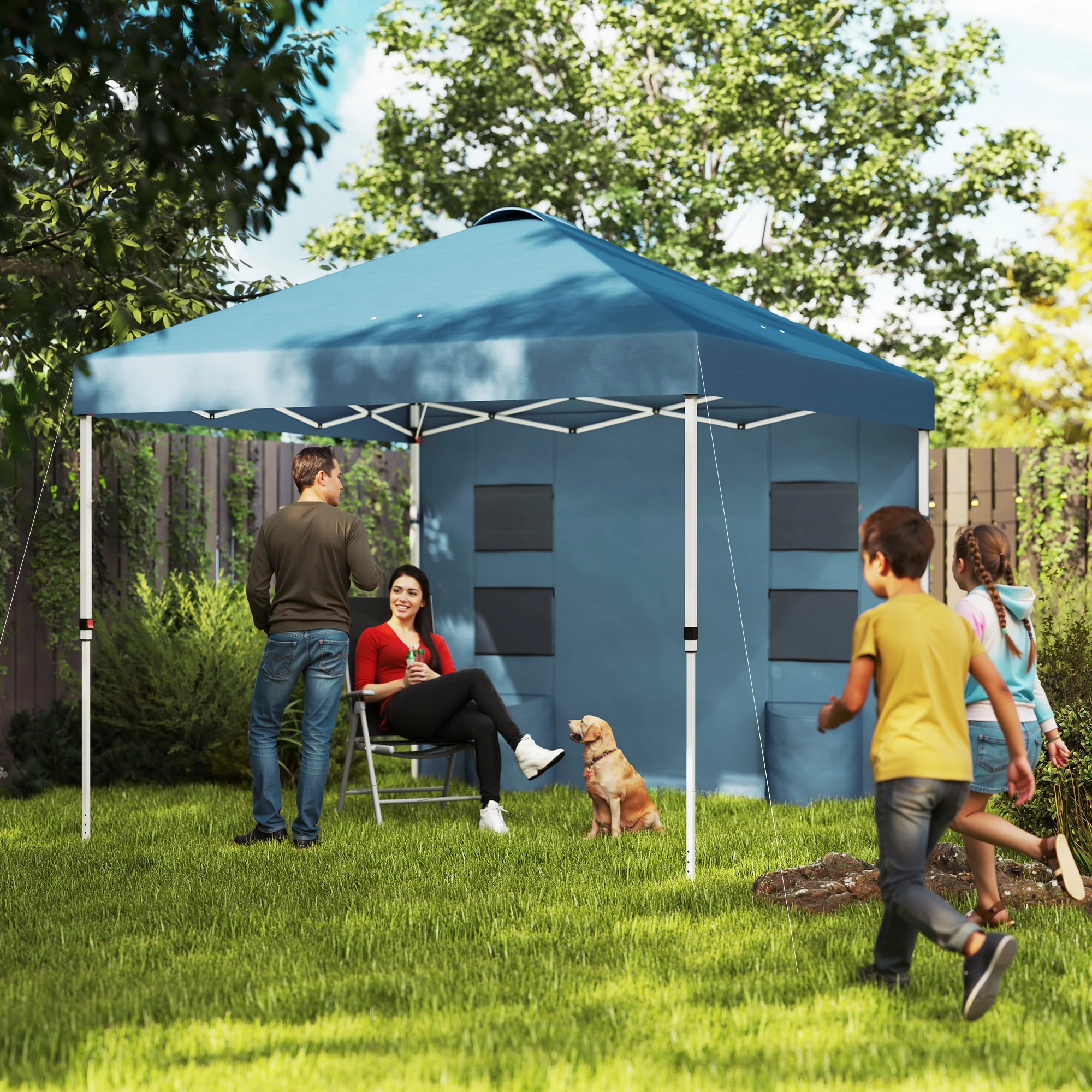 10' X 10' Pop up Canopy Tent with Sidewall, Upf50+, Sea Blue