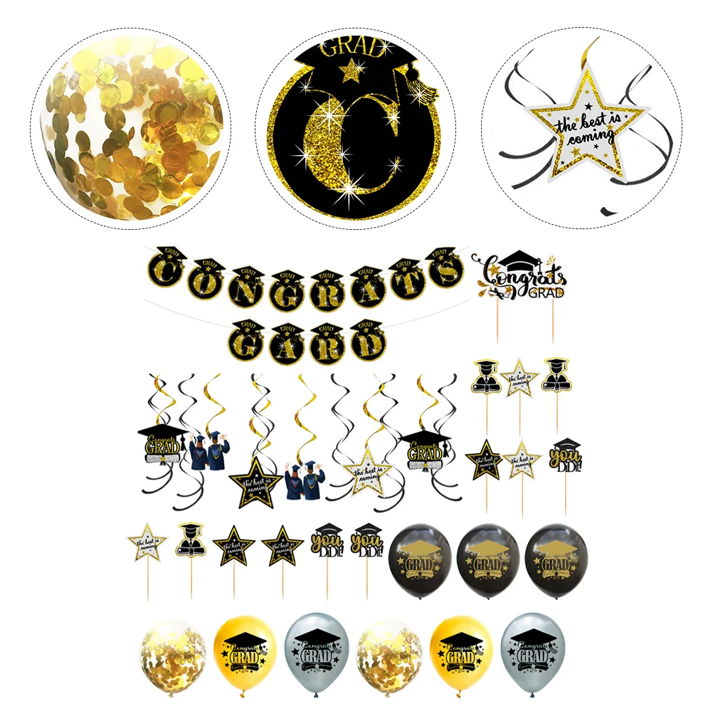 

30pcs Graduation Party Supplies Latex Balloons Banners Cupcake Toppers Cake Inserts Home Baking Decorations Festive