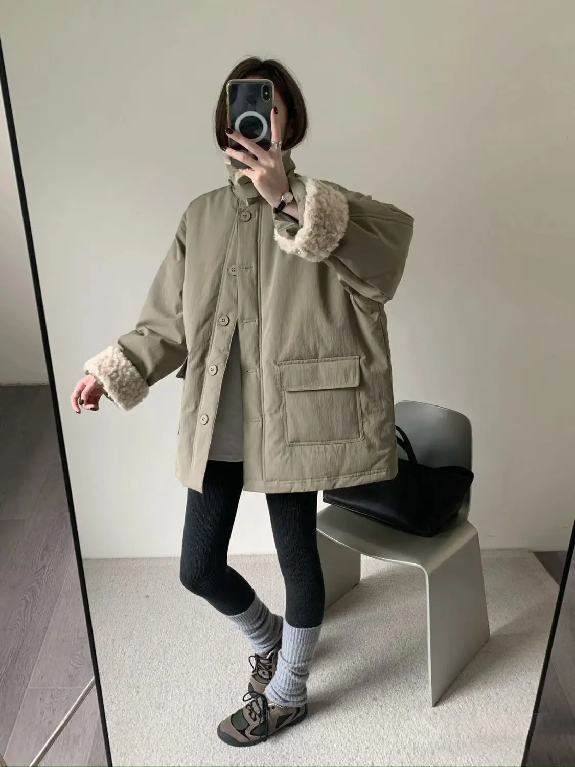 2025 Winter New Cotton Jacket Splicing Lamb Workwear Thick Coat Warm Cotton Coat