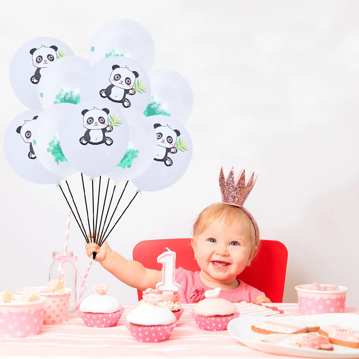 

10Pcs Panda Latex Balloons 12inch Printed Sequin Party Decorations Durable Reusable for Birthday Baby Shower Carnival