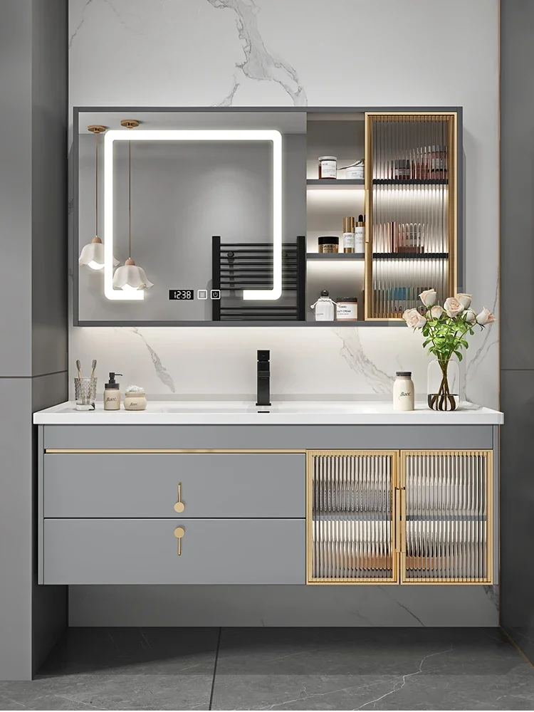 

Bathroom Cabinet Combination Integrated Ceramic Basin Intelligent Mirror Hand Washing Cabinet
