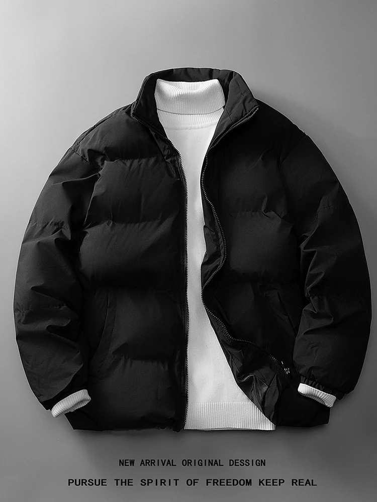 

Men's Thiened down Cotton Jaet Stand Collar Bread Sle Warmth Outerwear Long Sve Zipper Closure Casual Outerwear