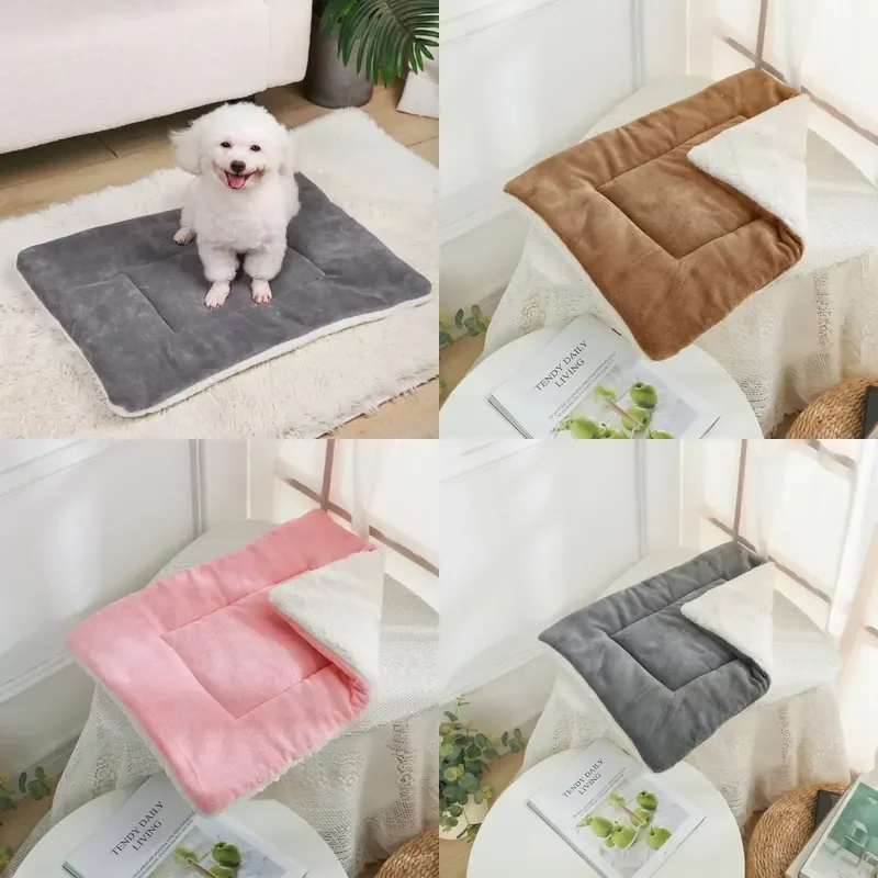 Soft Thickened Pet Pads Machine Washable Warm Sleeping Blankets for Dogs and Cats Winter Bedding Fit All Sizes