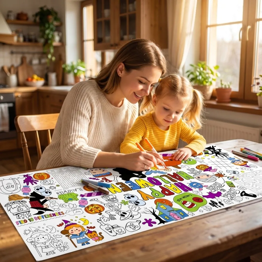Multi Theme DIY Coloring Tablecloth Handmade Cartoon Halloween Christmas Thanksgiving Graffiti Tablecloth Waterproof Drawing