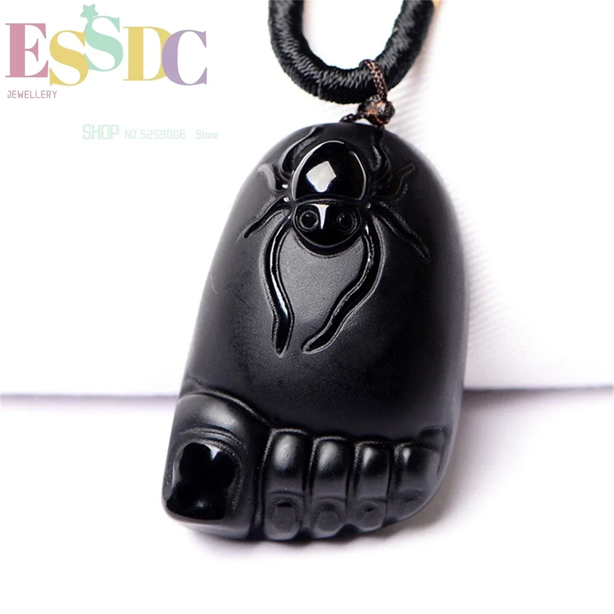 Natural A Goods Obsidian Contentment Pendant Carved Men's And Women's Crystal Necklace Jiaoyazi  Wholesale   Jewellery Charm